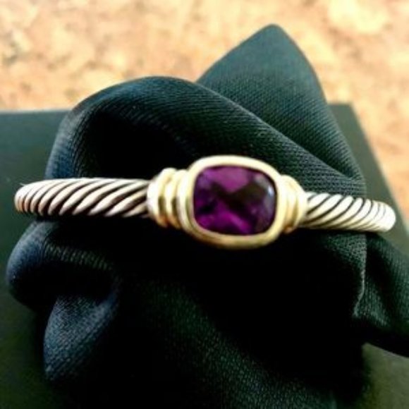 David Yurman Gold Silver Amethyst Center Bracelet - Picture 5 of 7